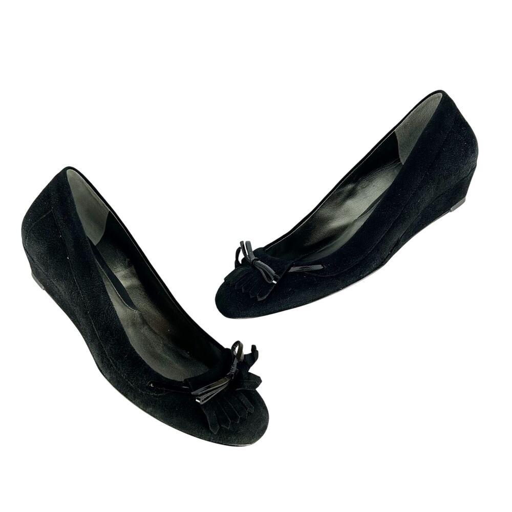 Cole Haan Black Suede Moccasin Wedge Flats – 1" Heel,‎ Size 6.5B